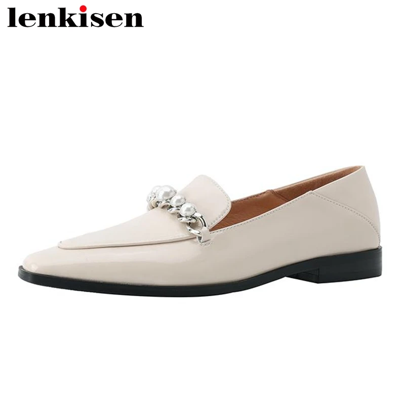

Lenkisen Cow Split Leather Grace Spring Brand Shoes Med Heels Slip on Fashion French Romantic Beading Sweet Brand Women Pumps