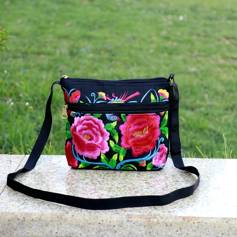 Embroidered Crossbody Bag, Women's Canvas Shoulder Bag, Stylish Travel Crossbody Bag, Women's Purses
