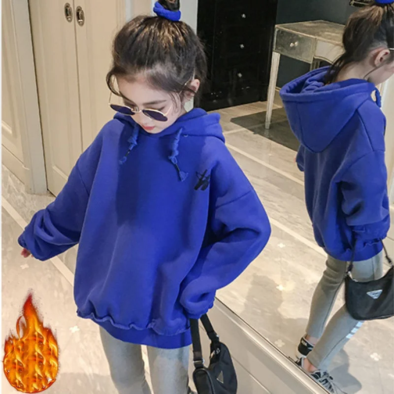 

Girls' Hoodies Sweatshirts Jacket 2022 Blue Spring Autumn Top Thicken Overcoat Cotton Teen Sport Baby's Kids Children's Clothing