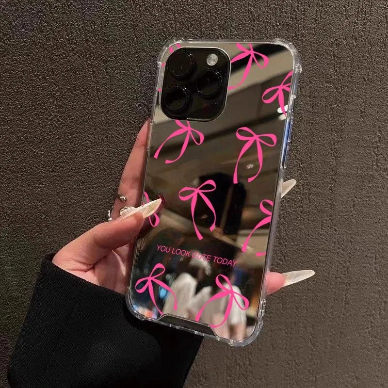 Adorable Bowknot Phone Case with Makeup Mirror Cover