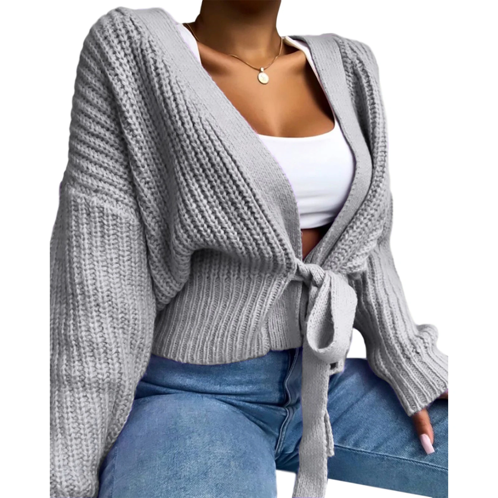 

Woman Sweaters Cardigan Autumn Winter Long Sleeve Loose Knitwear Lace Up Warm Tunic Casual Sweaters Streetwear Casual Clothes