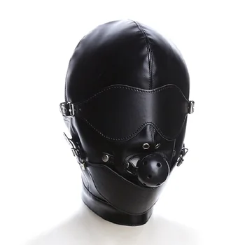 SM Leather Padded Hood Blindfold,Mouth Ball Gag,Fetish Slave BDSM Bondage Head Harness Sex Mask Cosplay Sex Toys For Couple 2