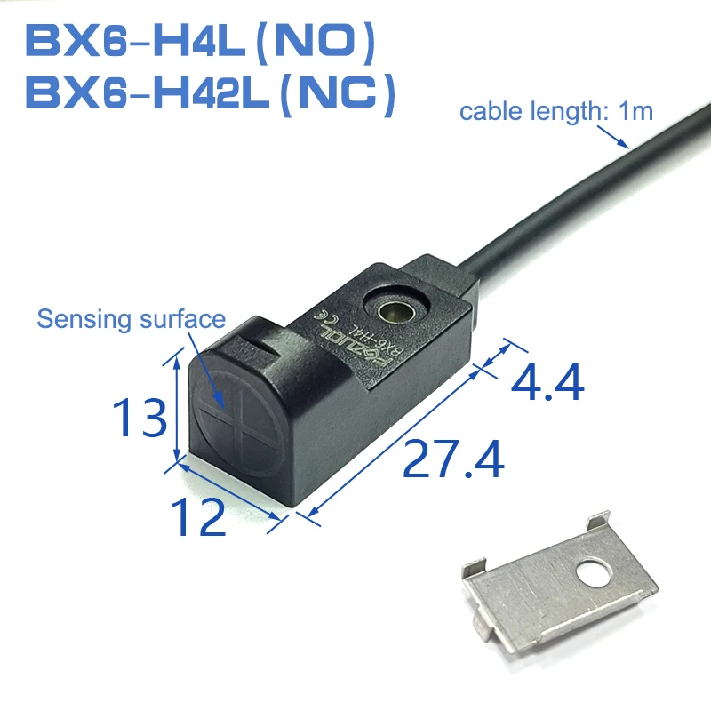 미니어처 사각형 근접 센서 스위치, 2 와이어 NO NC 감지 거리: 4mm, 5to 24VDC 금속 유도 제한 센서, BX6-F/H