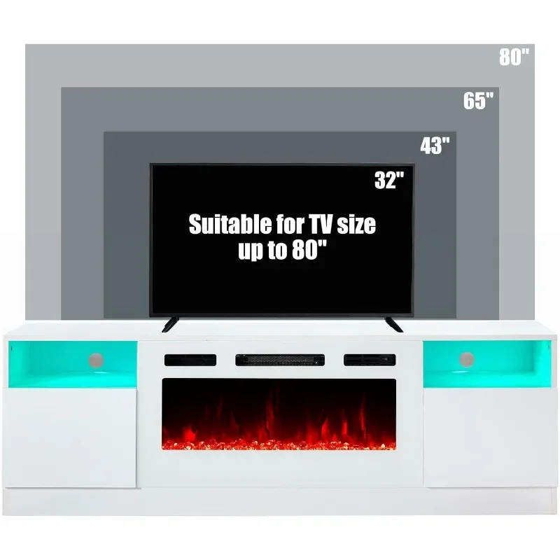 TV Stand with Fireplace, LED Light Entertainment Center with 36" Electric Fireplace, 70" Modern Wood Entertainment Stand 5