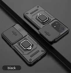 Shockproof Armor Slide Camera Lens Protection Case with Magnetic Car Ring Holder Cover for Honor 200 Pro (HKzdx-Black)
