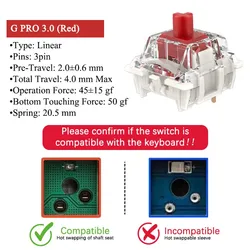 Enhanced Pre-Lubed RGB Mechanical Keyboard Switch - Linear & Tactile Options - 100pcs (G Red 3.0)