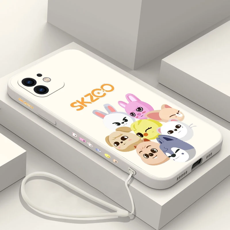 thumbnail image 1 of Funda de silicona suave con correa de mano para iPhone, carcasa bonita de s-stray k-kids para iPhone 16, 15, 14, 13, 12, 11 Pro Max, Mini, X, XR, XSMAX, 8, 7 Plus, 1 of 5