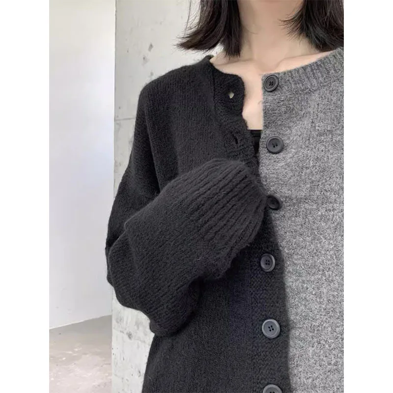 

Autumn and winter dress design sense cardigan sweater women's color-blocking irregular personality niche jacket knitted top