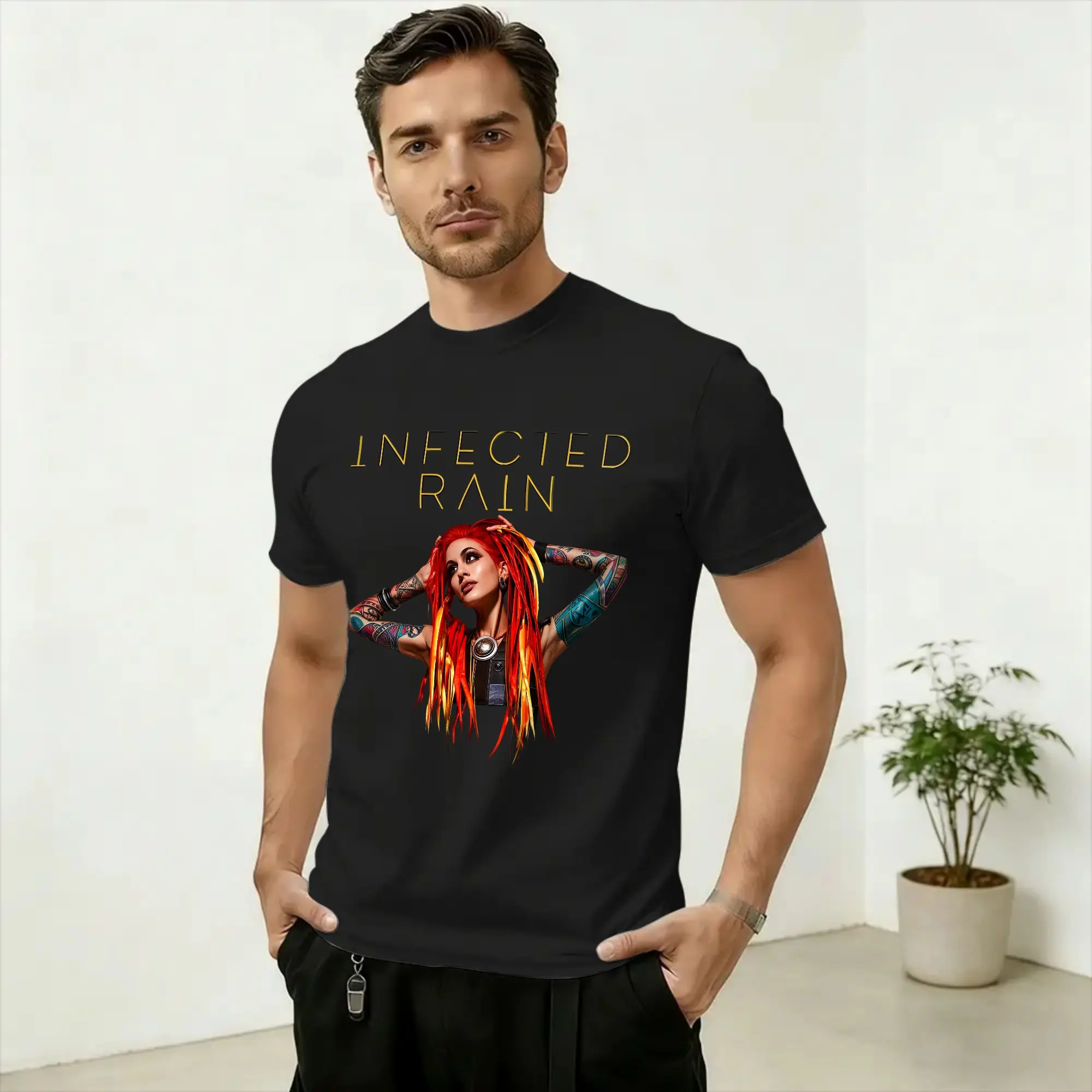 Vintage T-Shirt Sommer Band Infected Rain Hippie T-Shirts Baumwoll-T-Shirt für Herren Y2K Basic Muster Kurzarm Kleidung