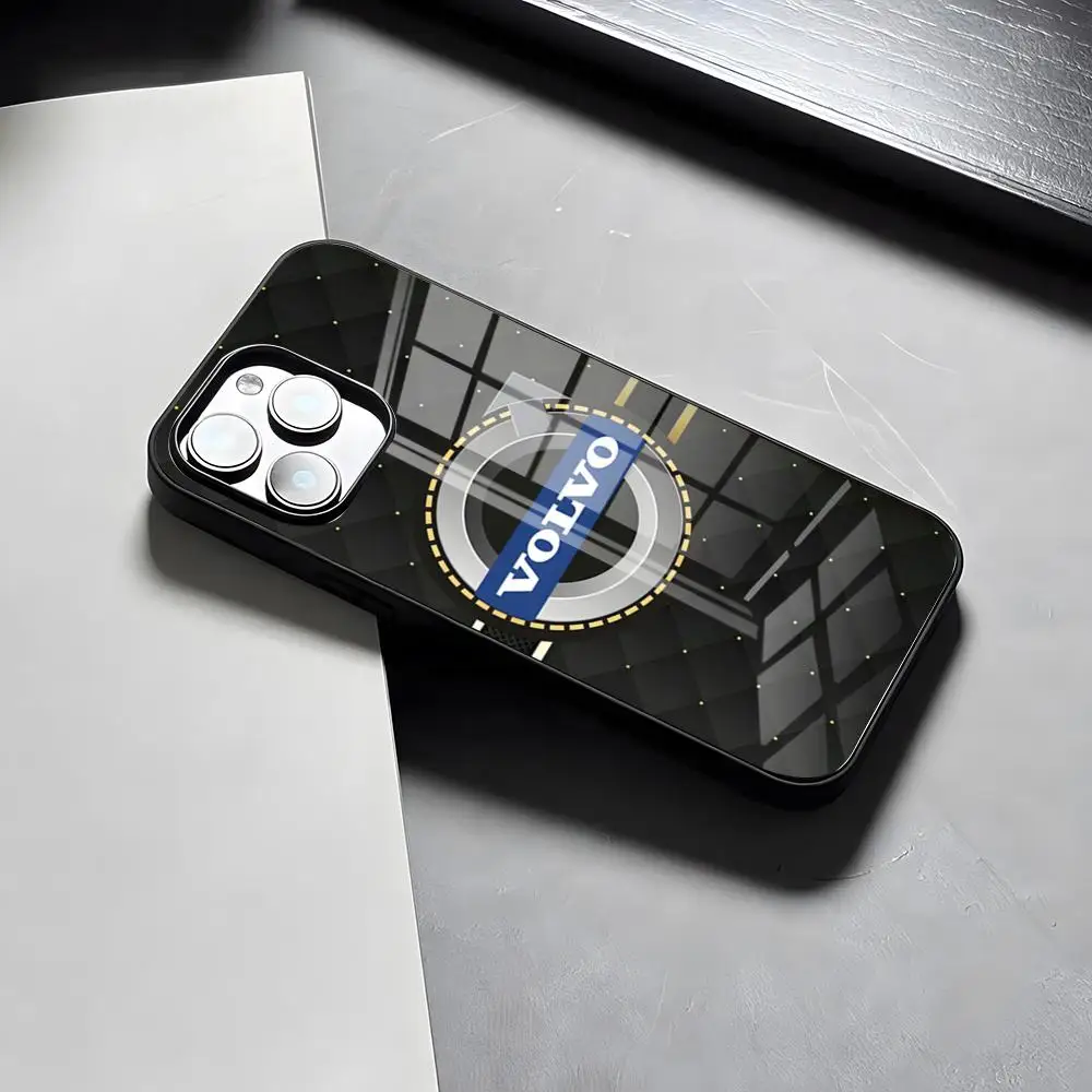 Sleek Shockproof Glass Phone Case featuring Cool V-VolvoES Logo