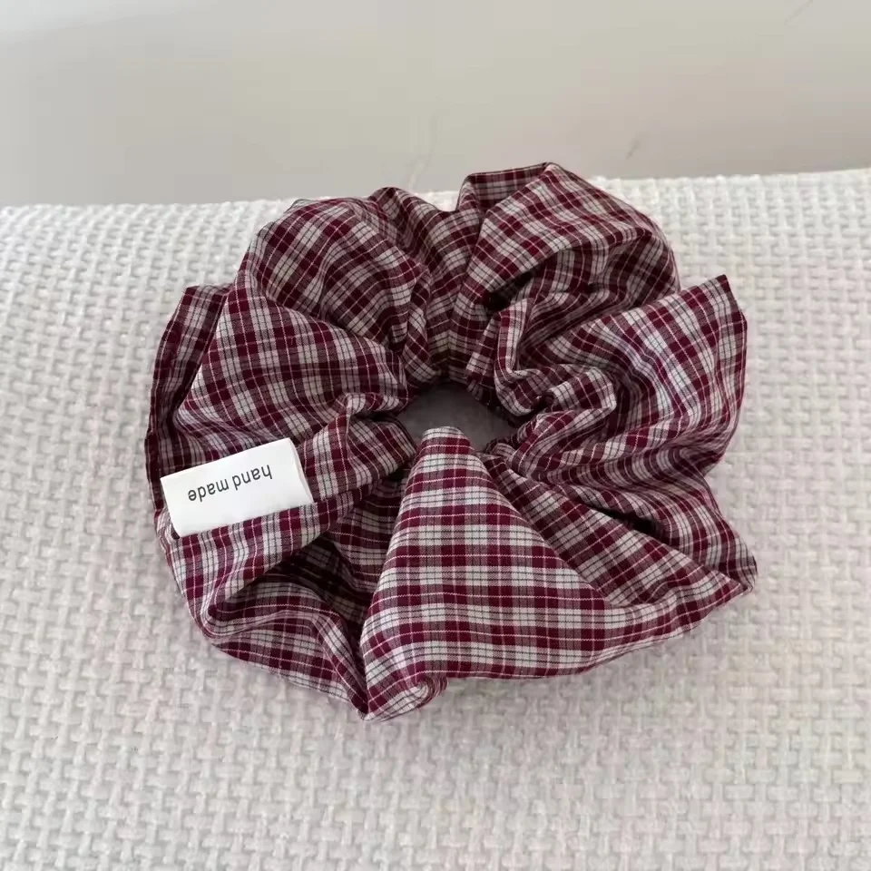 Vintage Korean Plaid Hair Band Scrunchies - Retro Elastic Ponytail Accessories