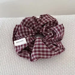 Vintage Korean Plaid Hair Band Scrunchies - Retro Elastic Ponytail Accessories (Red plaid)