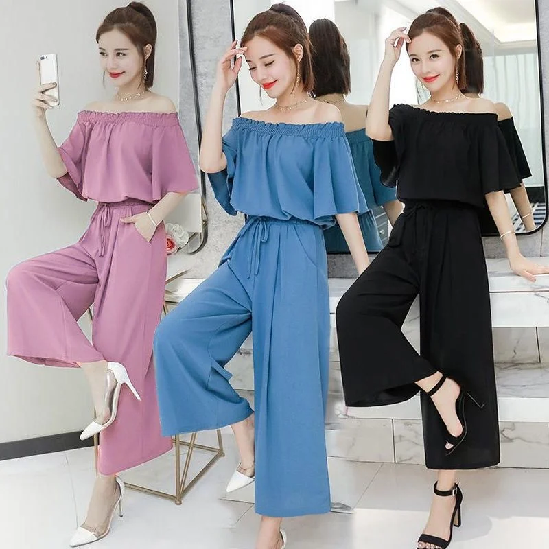 

Женский Повседневный костюм, костюм из двух предметов во французском стиле, Новинка лета 2023, укороченный топ с коротким рукавом и широкие брюки, наряды для женщин