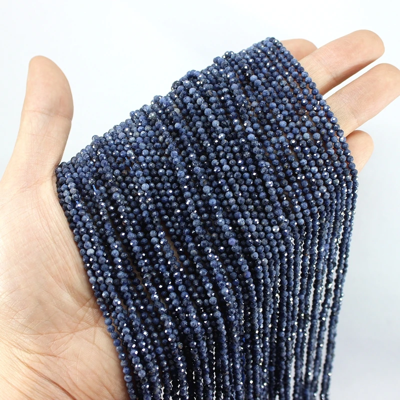 Natural Faceted AA Blue Sapphire Small Tiny Seed 2/3/4/5/6MM High Quality Loose Round Beads For Jewelry Making Bracelet Necklace 5