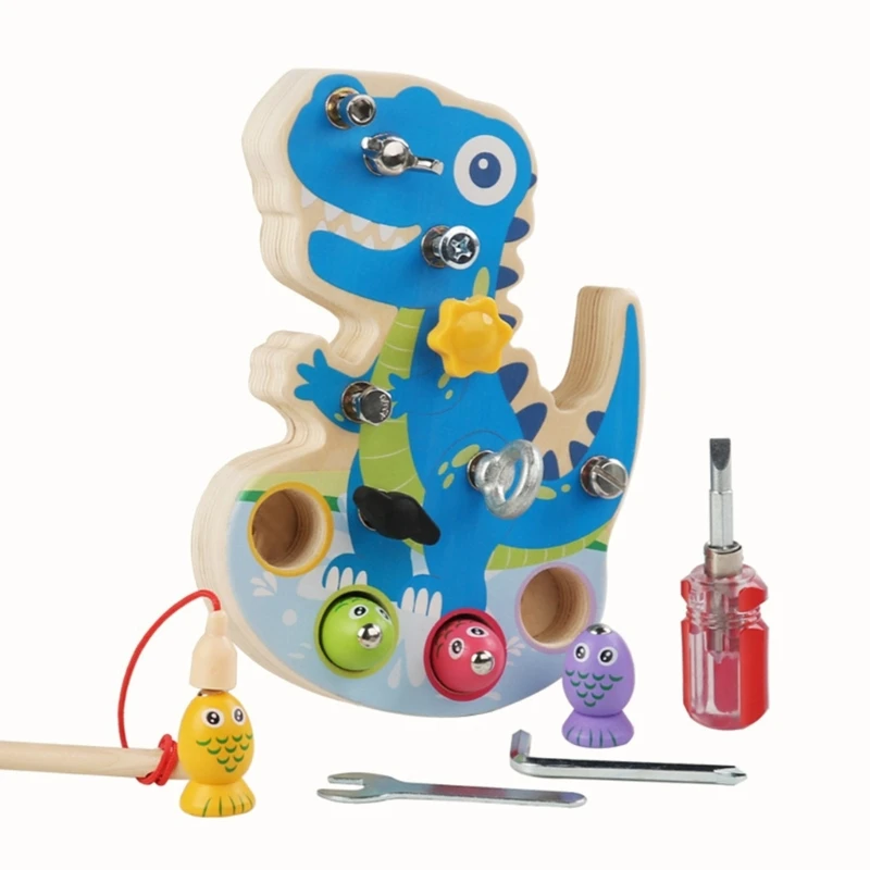 

B2EB Baby Wooden Board Screw Nut Dinosaur Toy Preschool Activity Learning Puzzle Toy