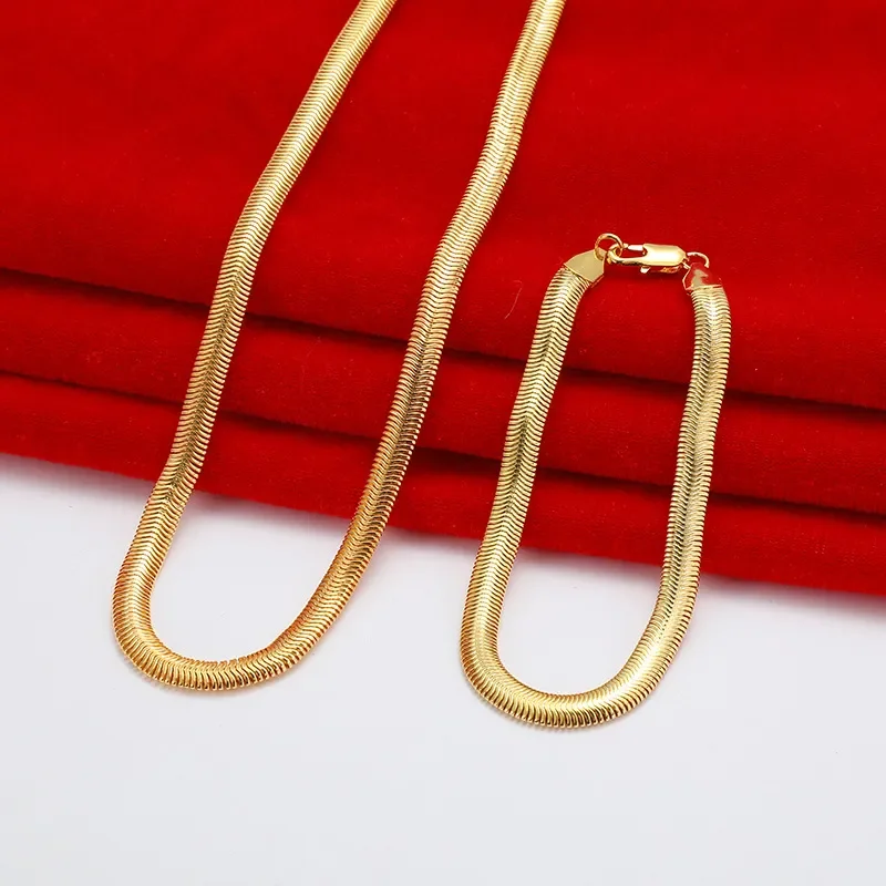 

Does Not Fade 925 Sterling Silver Plated 18K Gold Fine 6MM Snake Bone Necklaces Bracelets for Men Women Fashion Jewelry Set Gift