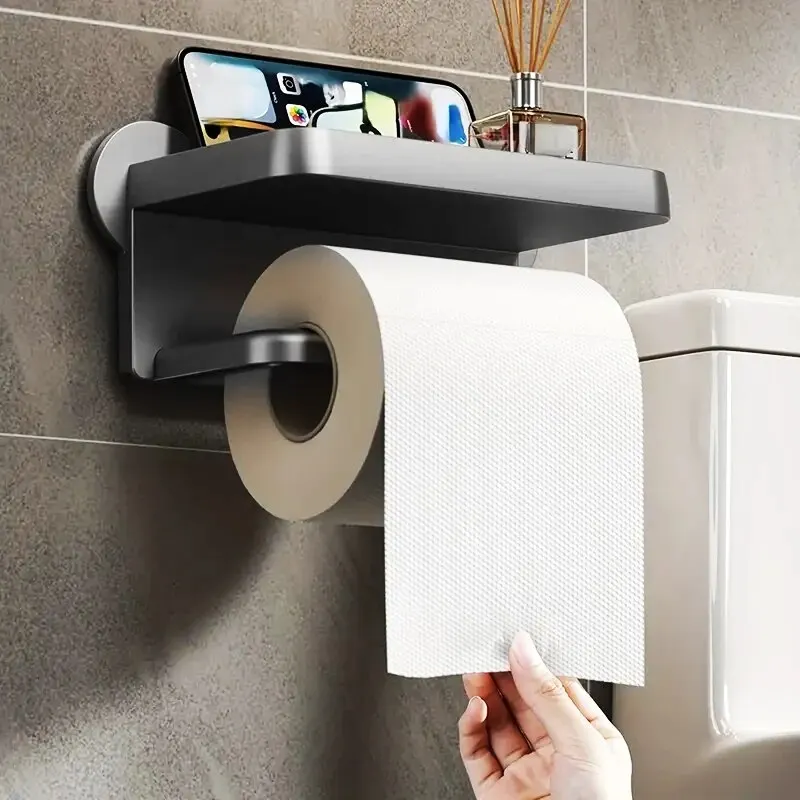 Tissue Storage Rack Punch Free Wall Mounted Tissue Storage Rack Paper Roll Shelf Holder Restroom Box Shelve Multi Functional Phone Placement Toilet
