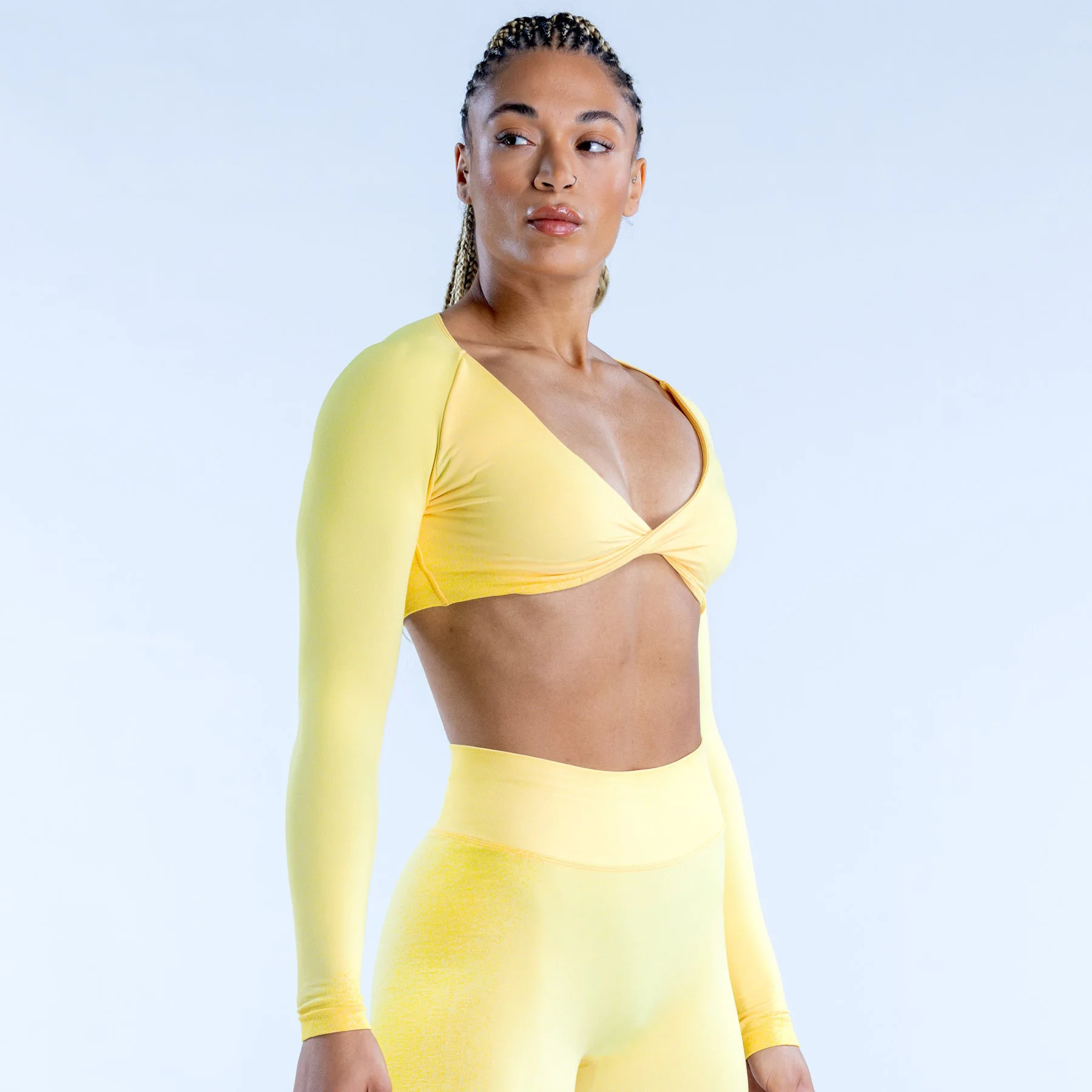Yoga T-Shirt Ignite Twist Front Crop Top Long Sleeves Deep V Leaky Navel Sports Women Gym Clothes