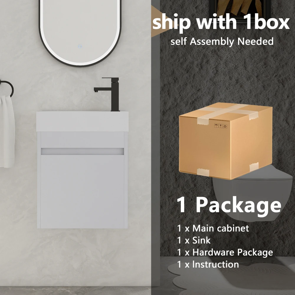 18" Bathroom Vanity for Small Space Single Sink Bathroom Vanity Combo Modern Wall Mounted Cabinet Set