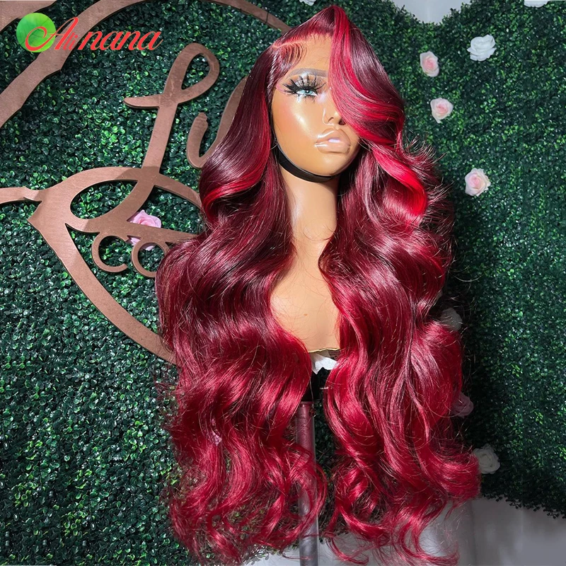 Ombré human hair Red Velvet Lacefront Wig 2020 Long Ombre Red Transparent Lace Front Human Hair Wigs  main image 2