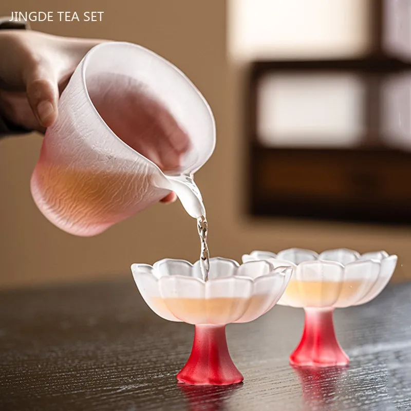 Pink Glass Tea Set Home High Temperature Gaiwan Fair Cup Teacup Set Chinese Exquisite Teaware Set Boutique Beauty Tea Infuser