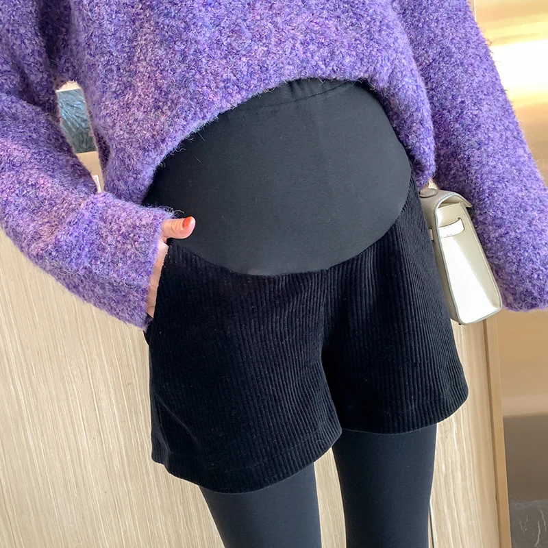 

2024 fall and winter corduroy trousers for pregnant women fashion outside belly shorts with velvet wide-legged pregnancy pants