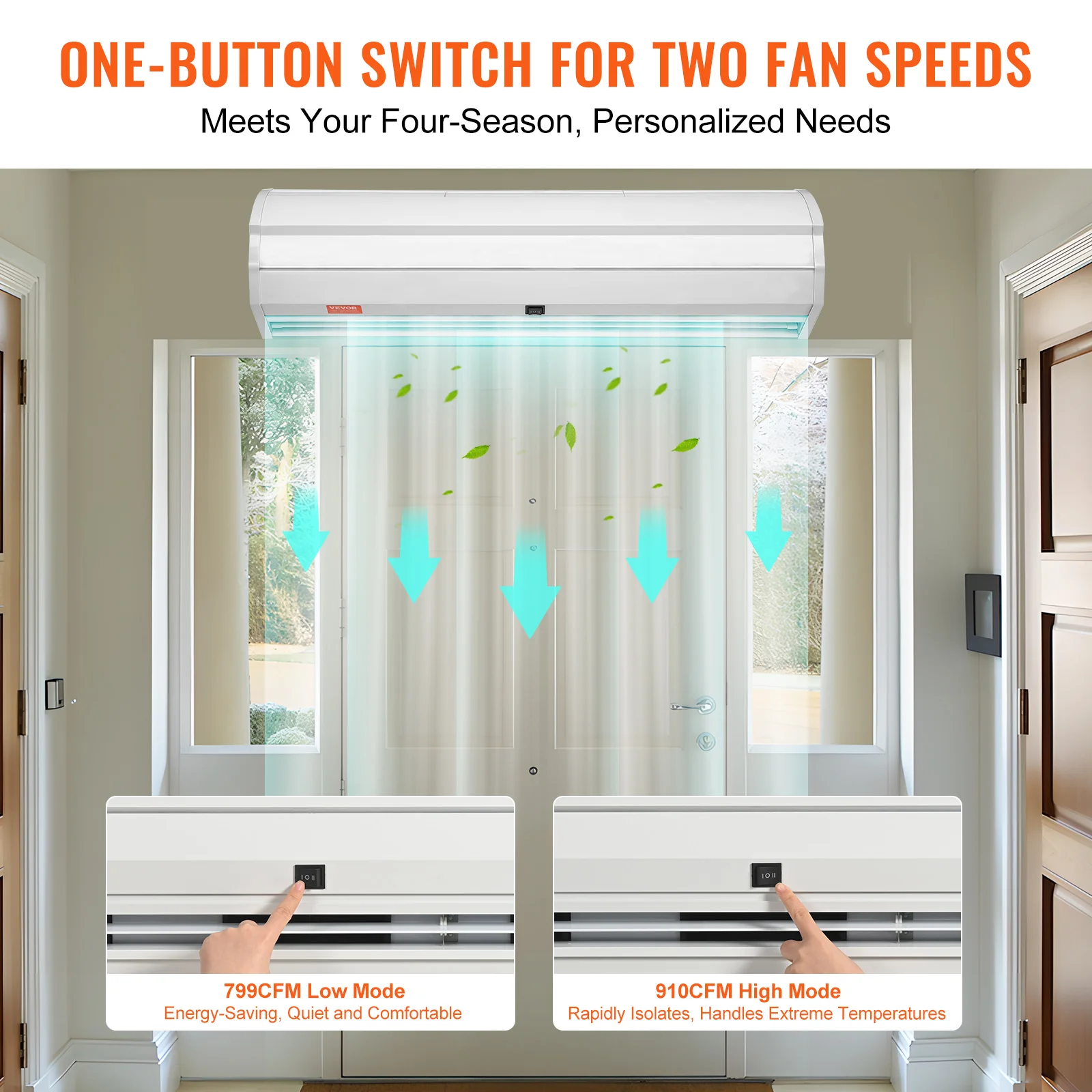 VEVOR 36/42/48/60 in Commercial Indoor Air Curtain Super Power 2 Speeds Wall Mounted Air Curtains for Doors Indoor Over Door Fan