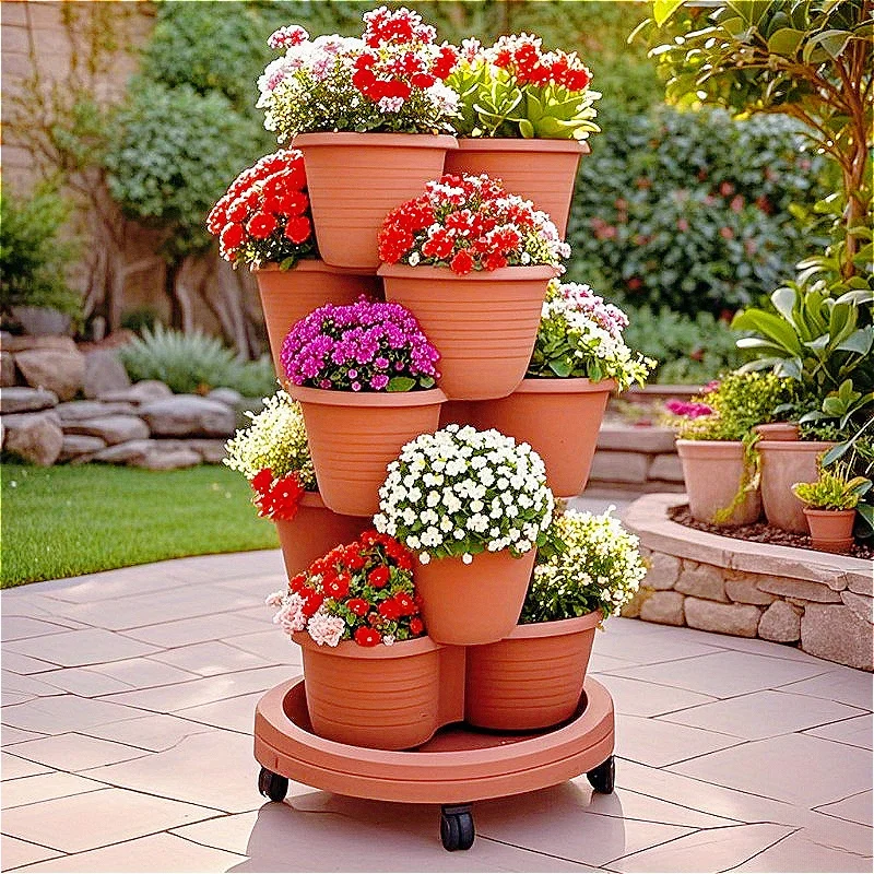 Versatile Stackable Garden and Balcony Plant Pot Set - Multi-Functional Movable Flower and Vegetable Planters