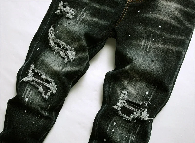 Mens Street Fashion Slim Fit Ripped Black Jeans  Quality Men Luxury Brand Blue Denim Pants Men Stretch Skinny Jeans Size 44-54 3