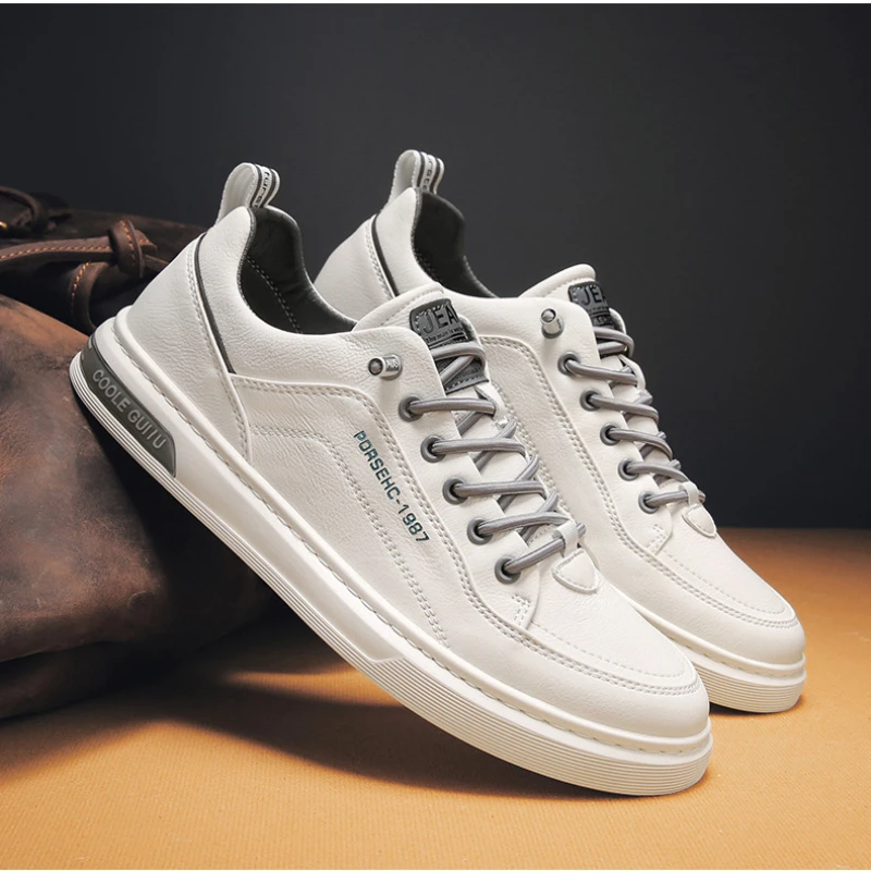 Men's Shoes 2024 New Spring Men's Casual Leather Shoes Korean Fashion All-Matching Sports Fashionable Shoes Men's Small White