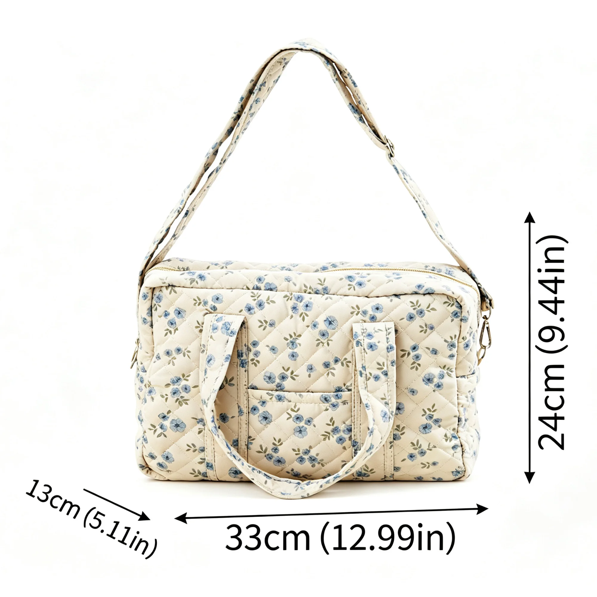 1 borsa per pannolini personalizzata con nome ricamato, borsa tote trapuntata floreale per mamma, borsa da viaggio per neonati a grande capacità con tasche multiple - immagine 6
