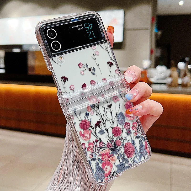 Flower Pattern Shockproof Folding Transparent Hard Cover Case