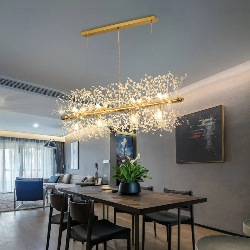 

Indoor Lighting Dandelion Long Led Chandelier for Dining Room Light Fixture Nordic Snowflake Suspension Living Room Pendant Lamp
