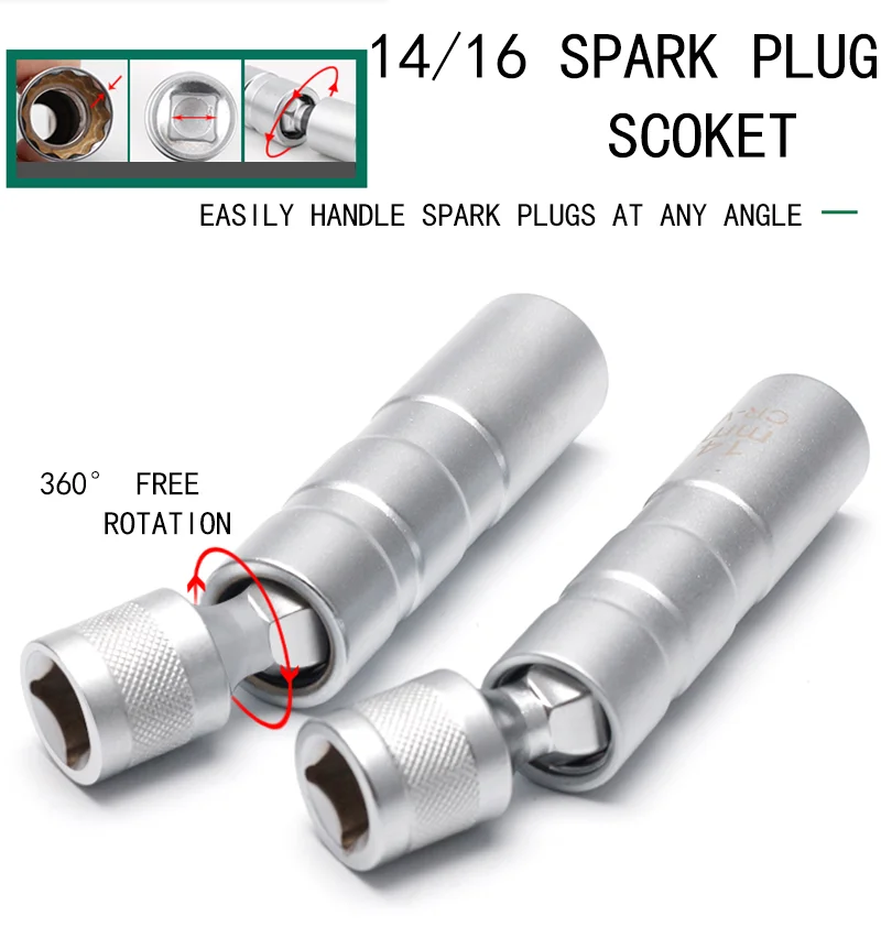 ANNTIM 2 stuks kaarssleutels 16 mm/14 mm, flexibel met magnetische kaarsaansluiting, magnetische kaarssleutel, gereedschap voor het verwijderen van kaarsen, 3/8 inch bougiesleutel voor auto's