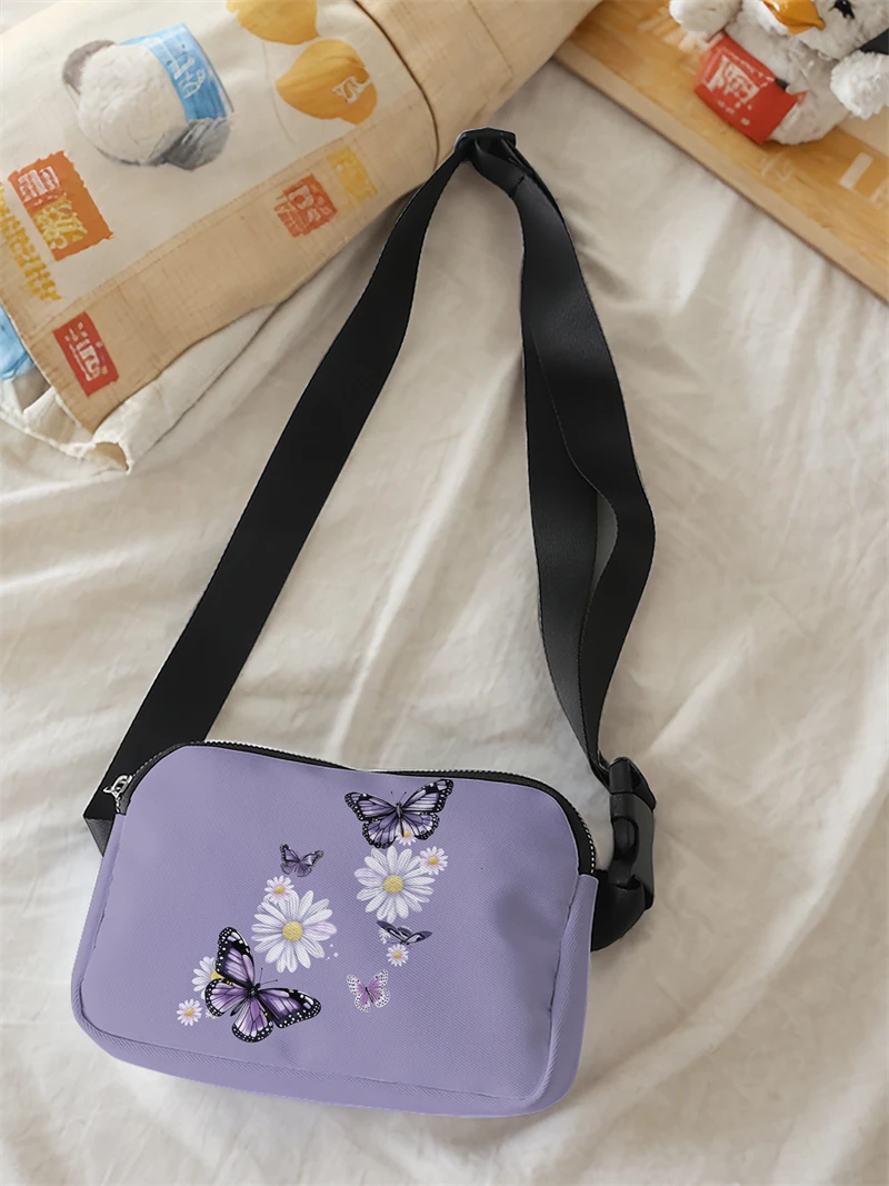 1pc，purple butterfly fashionable adjustable crossbody bag, neutral sports waist bag, suitable for running
