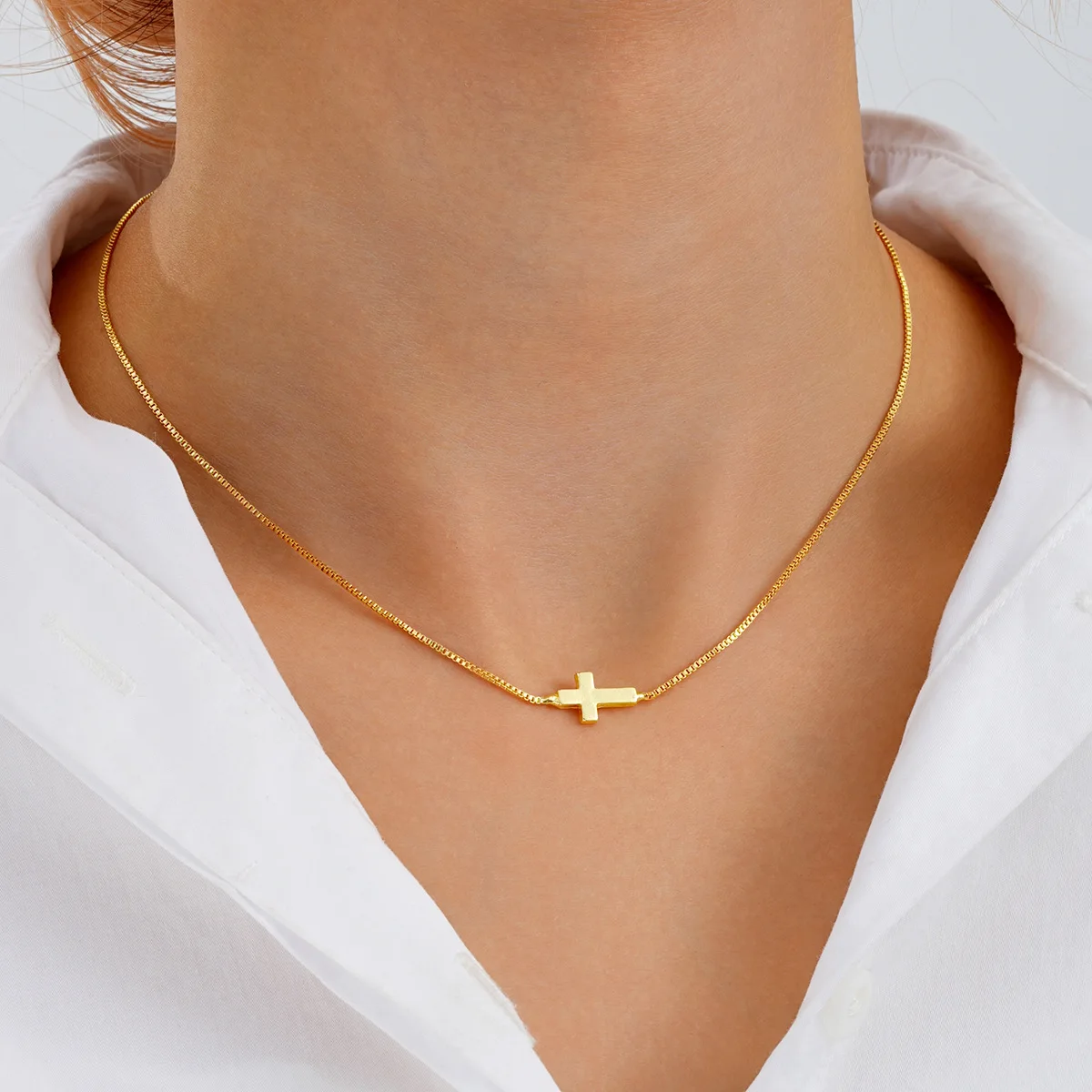316stainless Steel Mini Cross Pendant Necklace Gold Color Waterproof Box Chain Sexy Clavicle Choker Hypoallergenic Women Jewelry