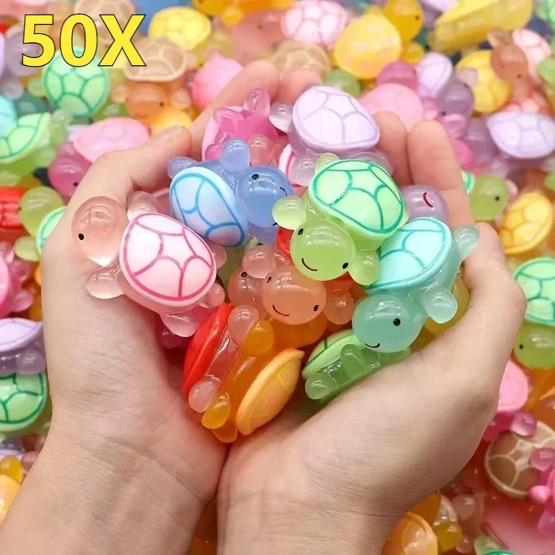 Cute Mini Luminous Turtle Ornaments 50 Pcs Glowing in The Dark Miniatures Kids Toys Home Decor Gift