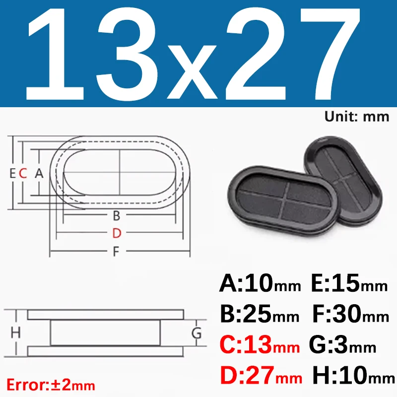 Black Round Double-Sided Protective Rubber Grommet Plug