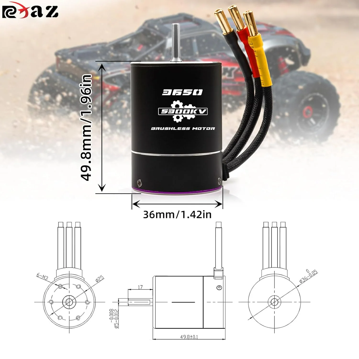 Moteur Brushless 3650 2600KV-6400KV pour Voiture RC 1/10