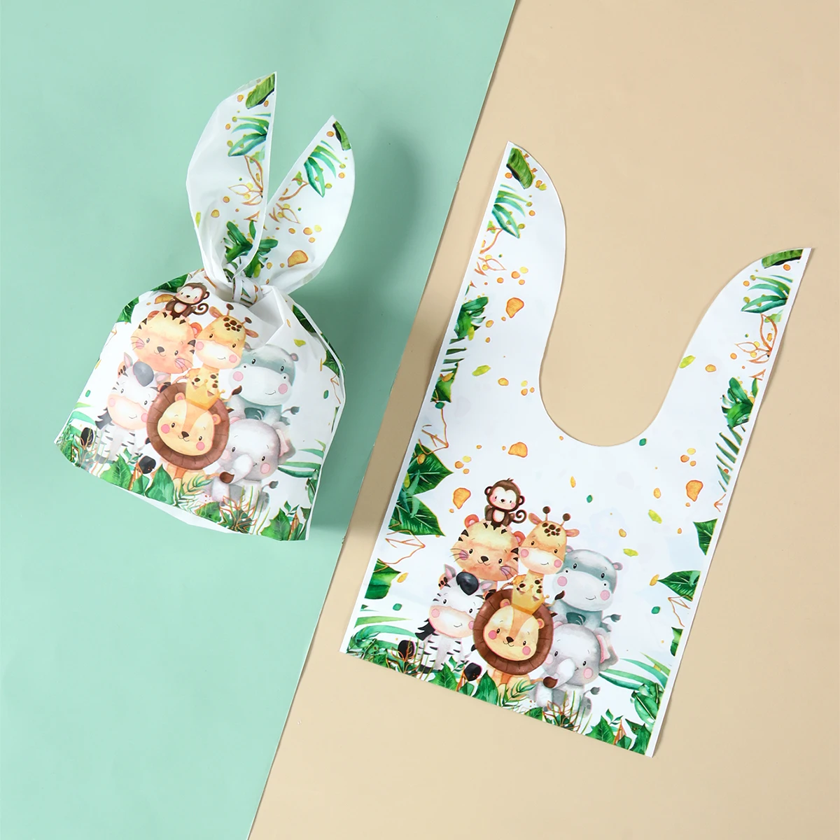 Jungle Animal Rabbit Gift Bags Candy Biscuit Packing Bag Happy Birthday Party Supplies Kids Baby Shower Wedding Diy Gift Bags