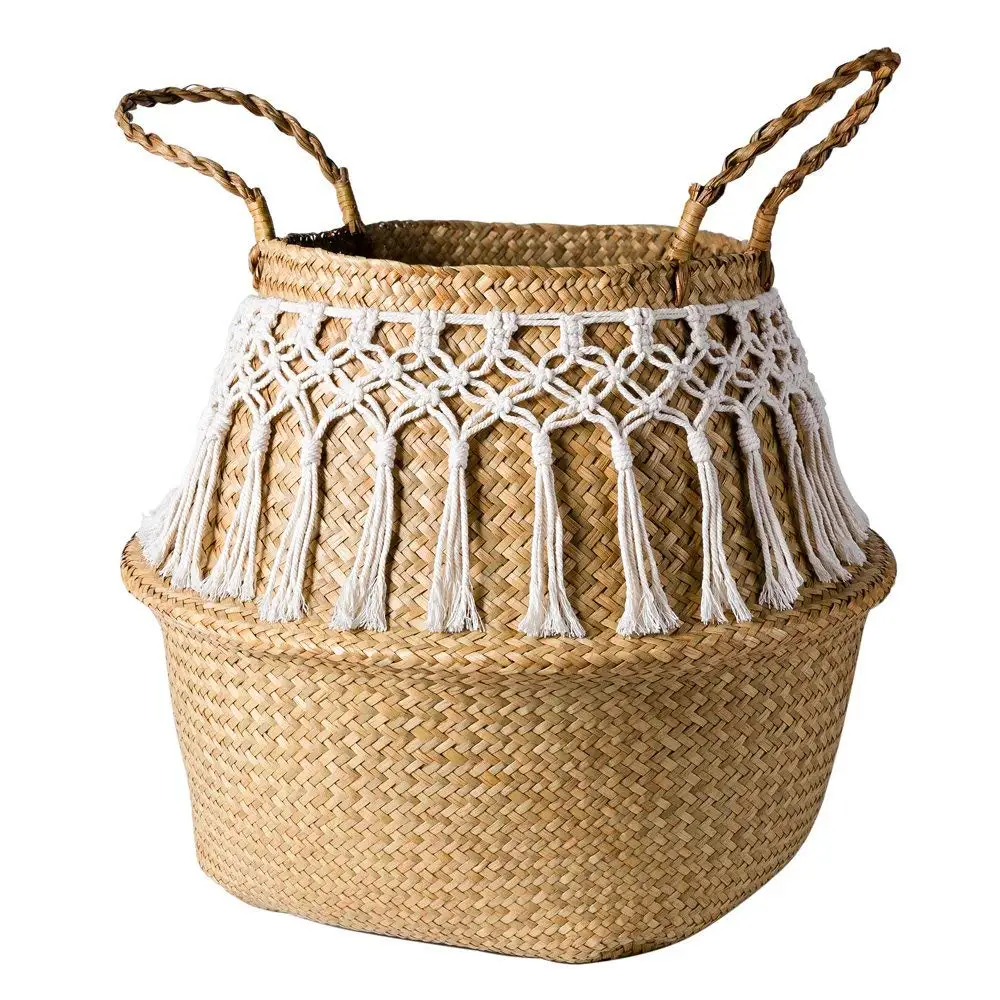 Macrame Home and garden kitchen accessories storage Organizer seagrass storage wicker basket storage basket flower pot basket 2