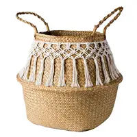 Macrame Home and garden kitchen accessories storage Organizer seagrass storage wicker basket storage basket flower pot basket 2