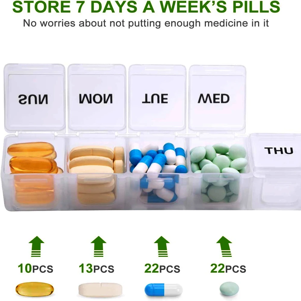 Deluxe Arthritis-Friendly Pill Organizer with Clear Lid