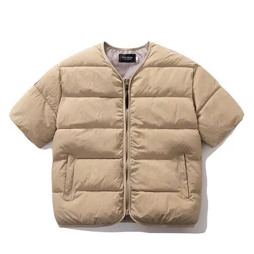 Japanese Couple Short Sleeved Cotton Padded Jacket for Autumn Winter New Warm Collarless Zipper Vest Parkas Men Trendy Outerwear - Image 7