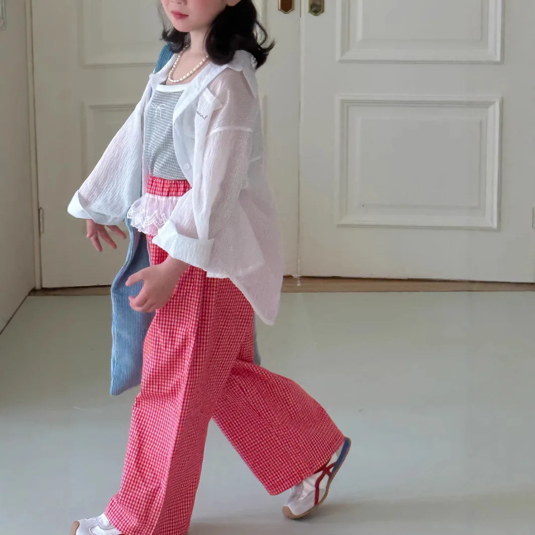 Thin Shirt 2025 Summer Fashion New Korean Casual Loose Simple All-match Solid Color Collar Shirt Kids Clothes 4