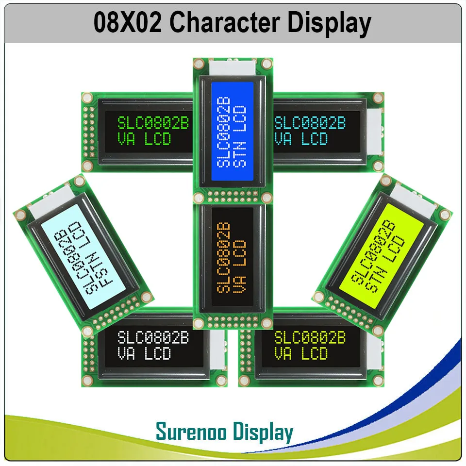 

58*32MM 8*2 0802 8X2 Character LCD Module Display Screen LCM with Yellow Green Backlight Or Blue Color