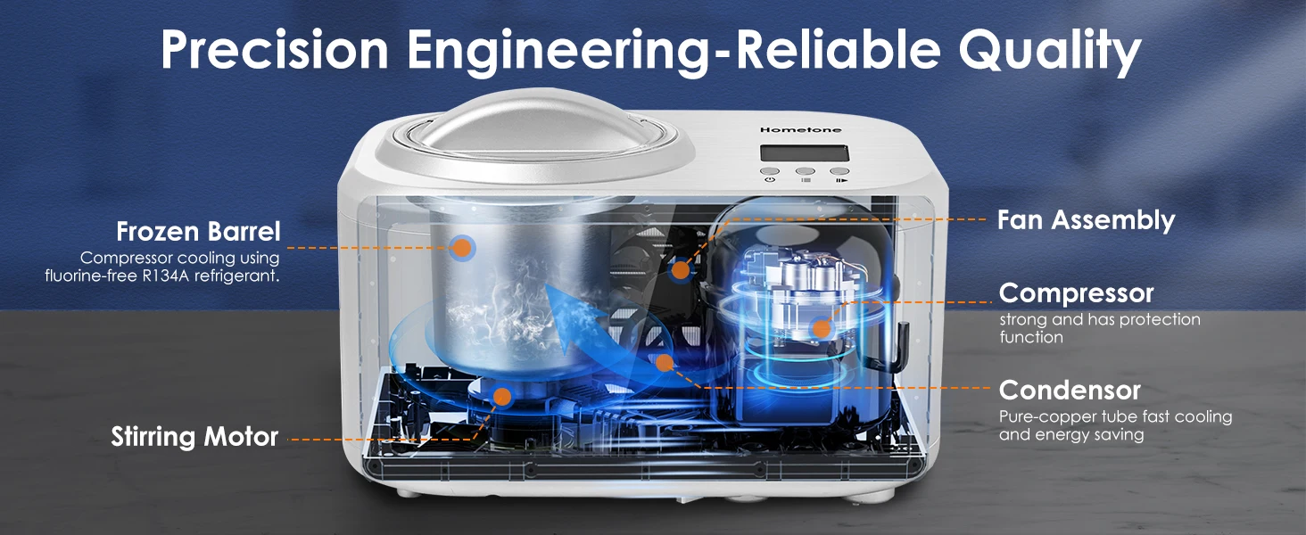 Description Picture 3 of itemIce Cream Maker 1 Quart, No pre-Freezing Automatic Ice Cream Yogurt Machine with Built-in Compressor and LCD Timer for Making Ic