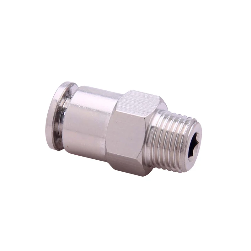 PC Copper nickel plated pneumatic connector quick coupling 4 6 8 12mm external thread 1 / 4 1 / 2 1 / 8 3 / 8 compression hose