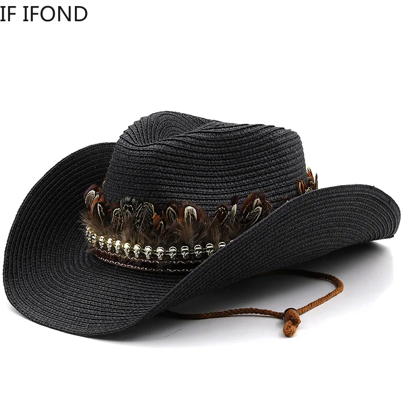 Chapeau De Paille Noir Fait Main Pour Homme Et Femme – Parfait Pour L’été, La Plage Ou Un Look Western