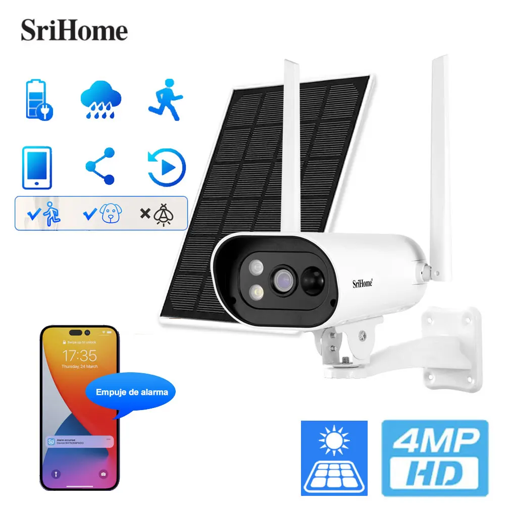 SriHome 4MP Solar WIFI Camera Tracking Two-way Audio Mobile Remote View PIR detection Rainproof Video Surveillance